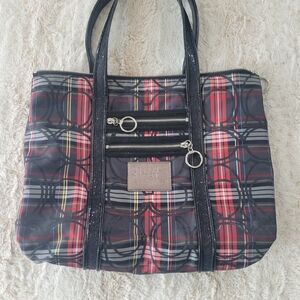 Plaid Tote Bag with Black Accents
